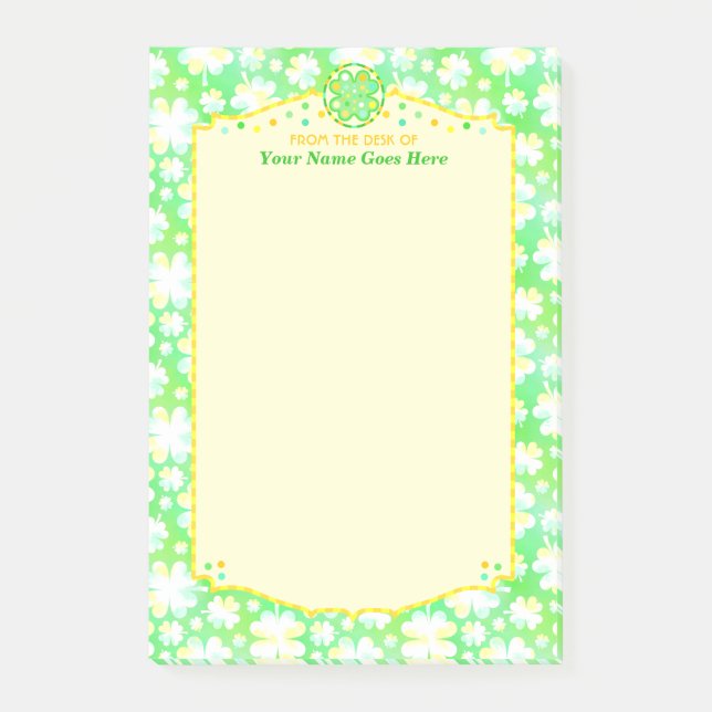 Elegant Shamrocks Clovers Personalised Name Irish Post-it Notes (Front)