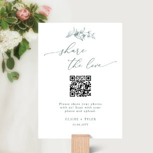 Elegant Share the Love, Green Wedding QR Code Sign
