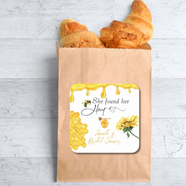 Elegant She Found Her Honey Bee Bridal Shower Square Sticker (Creator Uploaded)