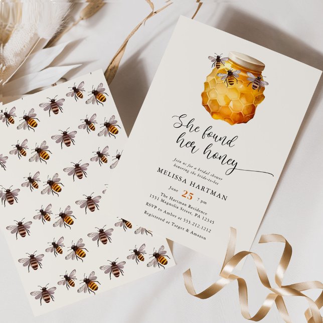 Elegant She Found Her Honey Bridal Shower Invitation (Creator Uploaded)