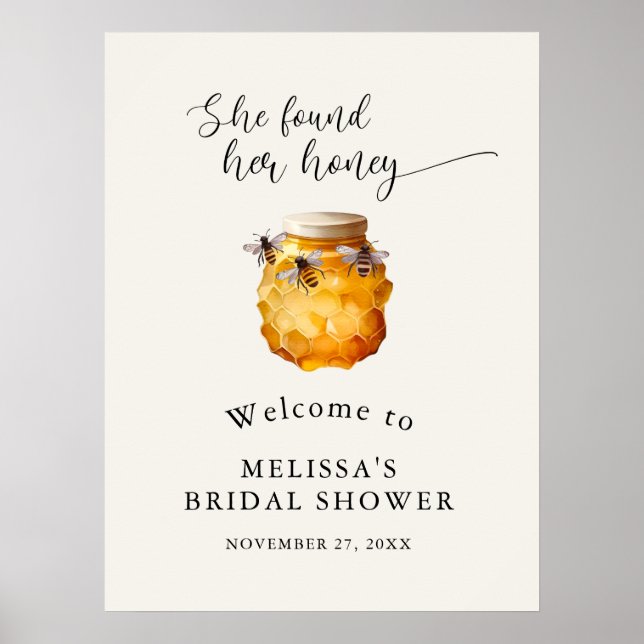 Elegant She Found Her Honey Bridal Shower Welcome Poster (Front)