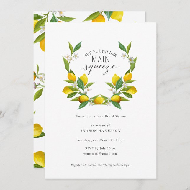 Elegant she found her main squeeze bridal brunch invitation (Front/Back)