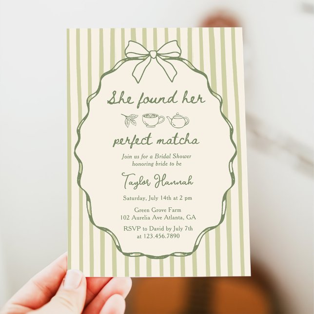 Elegant She Found Her Perfect Matcha Bridal Shower Invitation (Creator Uploaded)