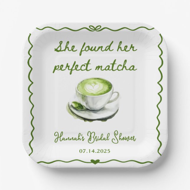 Elegant She Found Her Perfect Matcha Bridal Shower Paper Plate (Front)
