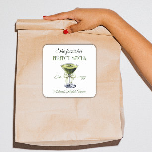Elegant She Found Her Perfect Matcha Bridal Shower Square Sticker
