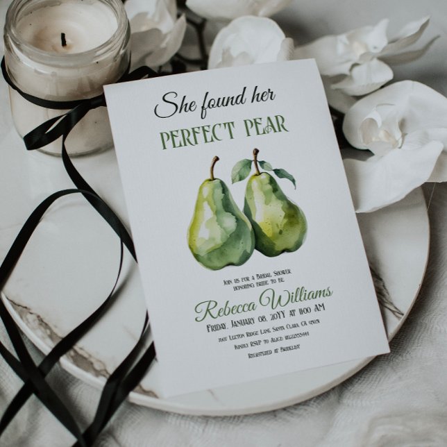 Elegant She Found Her Perfect Pear Bridal Shower Invitation (Creator Uploaded)