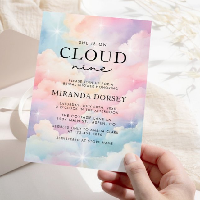 Elegant She Is On Cloud Nine Bridal Shower Invitation (Creator Uploaded)