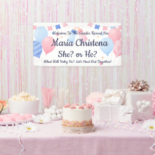 Elegant “She or He?” Gender Reveal Balloons Banner