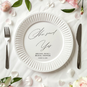 Elegant She Said Yes Bridal Shower Paper Plate