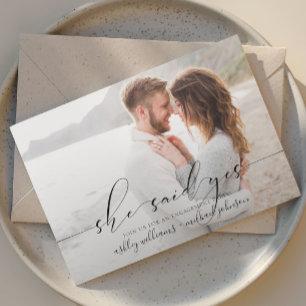 Elegant She Said Yes Calligraphy Engagement Party Invitation