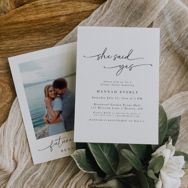 Elegant "She Said Yes" Photo Bridal Shower Invitation (Creator Uploaded)