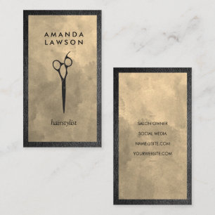 Elegant Shears Comb Grey Leather Border Business Card