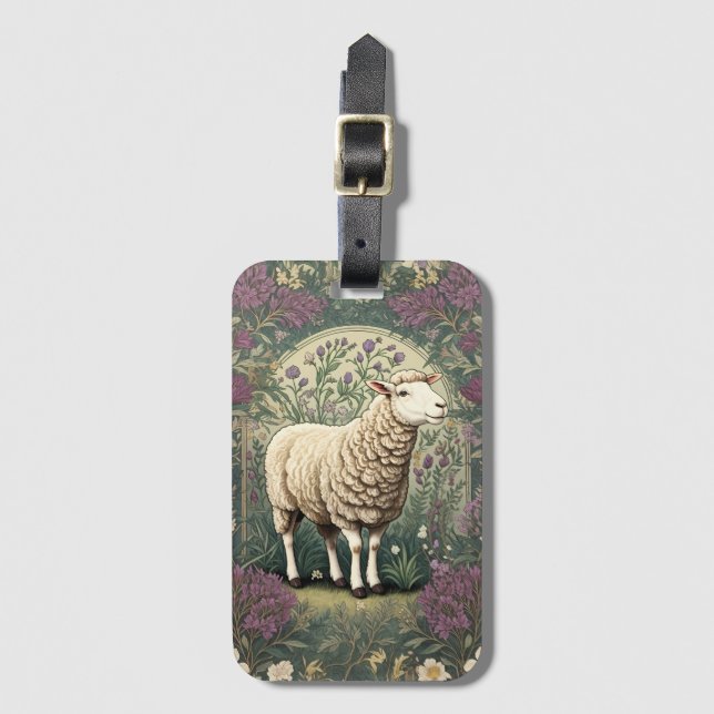Elegant Sheep Lavender floral Background Luggage Tag (Front Vertical)