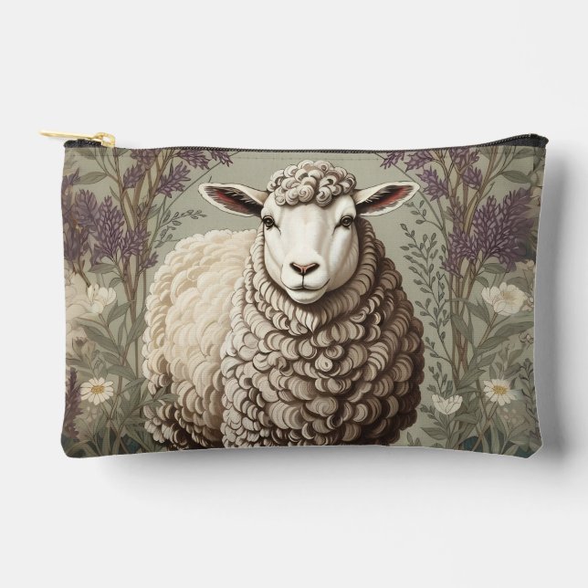 Elegant Sheep Lavender Flower Background Accessory Pouch (Front)