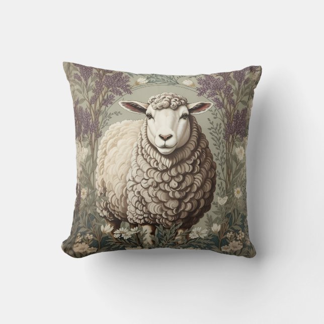 Elegant Sheep Lavender Flower Background Cushion (Front)