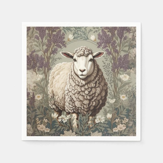 Elegant Sheep Lavender Flower Background Napkin (Front)