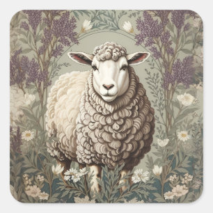 Elegant Sheep Lavender Flower Background Square Sticker
