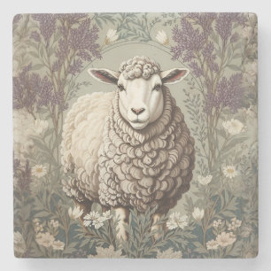 Elegant Sheep Lavender Flower Background Stone Coaster