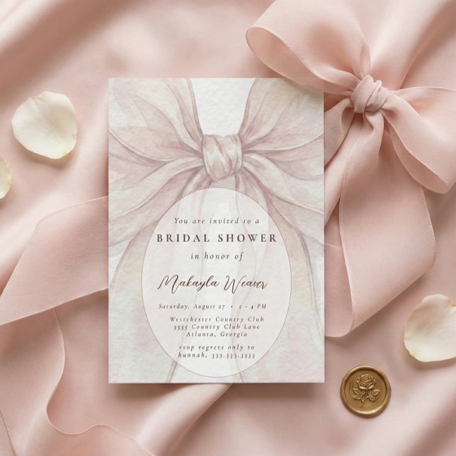 Elegant Sheer Pink Blush Bow Bridal Shower Invitation (Creator Uploaded)