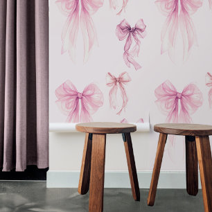 Elegant sheer pink ribbon bows wallpaper