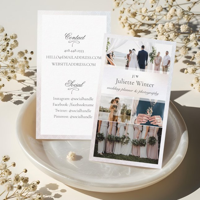 Elegant Sheer Silk Pearl Photo Collage Photography Business Card (Elegant Sheer Silk Pearl Photo Collage Photography Business Card)