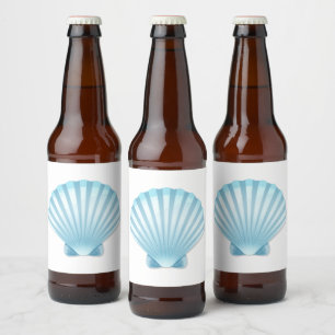 Elegant Shell Beach Blue Nautical Wedding Beer Bottle Label