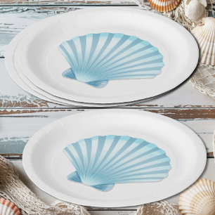 Elegant Shell Beach Nautical Blue Wedding Paper Plate