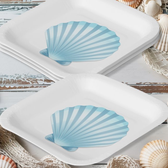 Elegant Shell Beach Nautical Blue Wedding Paper Plate (Creator Uploaded)