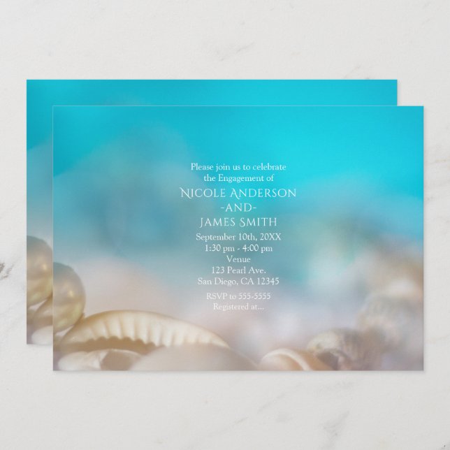 Elegant Shells Beach Wedding Engagement Invitation (Front/Back)