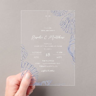 Elegant Shells Coastal Wedding Acrylic Invitations