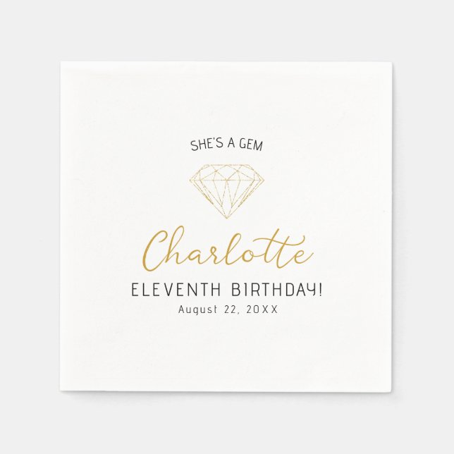 Elegant She's a Gem Birthday Party Napkins (Front)