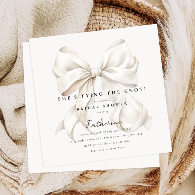 Elegant She's Tying the Knot Bow Bridal Shower Invitation (Creator Uploaded)
