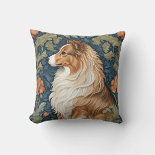 Elegant Shetland Sheepdog William Morris Inspired Cushion