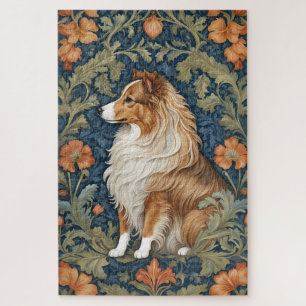 Elegant Shetland Sheepdog William Morris Inspired Jigsaw Puzzle