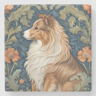 Elegant Shetland Sheepdog William Morris Inspired Stone Coaster