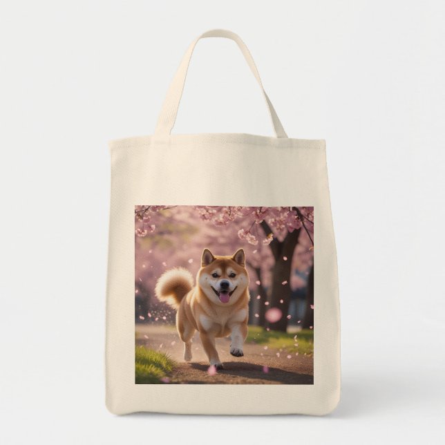 Elegant Shiba Inu Grocery Tote Bag (Front)