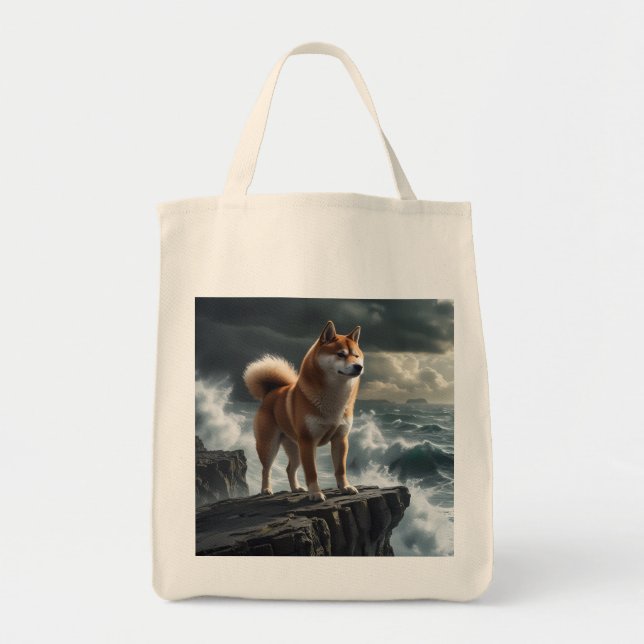Elegant Shiba Inu Grocery Tote Bag (Front)