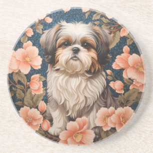 Elegant Shih Tzu Dog William Morris Inspired Coaster