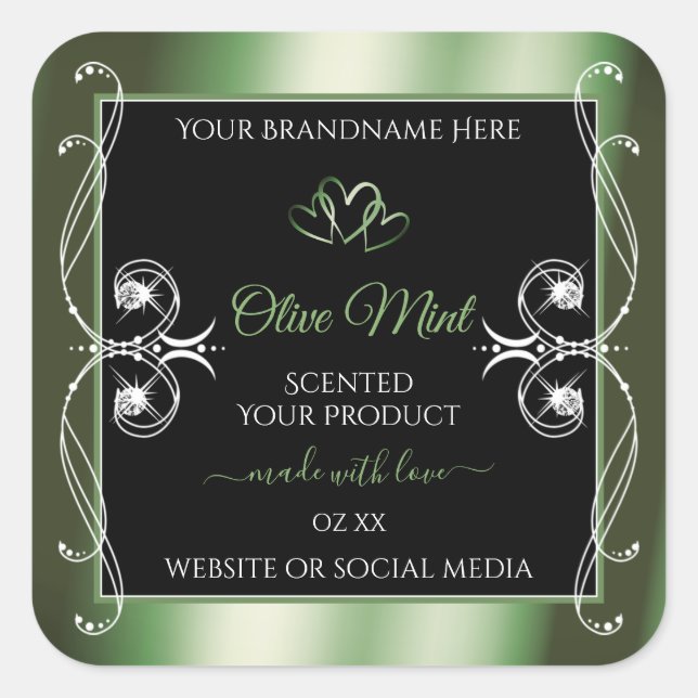Elegant Shimmery Green Black Product Labels Jewels (Front)