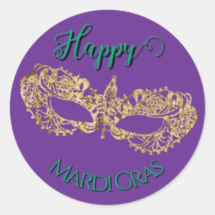 Elegant Shining Golden Mardi Gras Mask  Classic Round Sticker