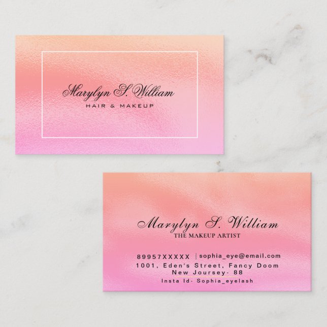 Elegant Shinny pink Hair & Makeup Salon Beautician Business Card (Front/Back)