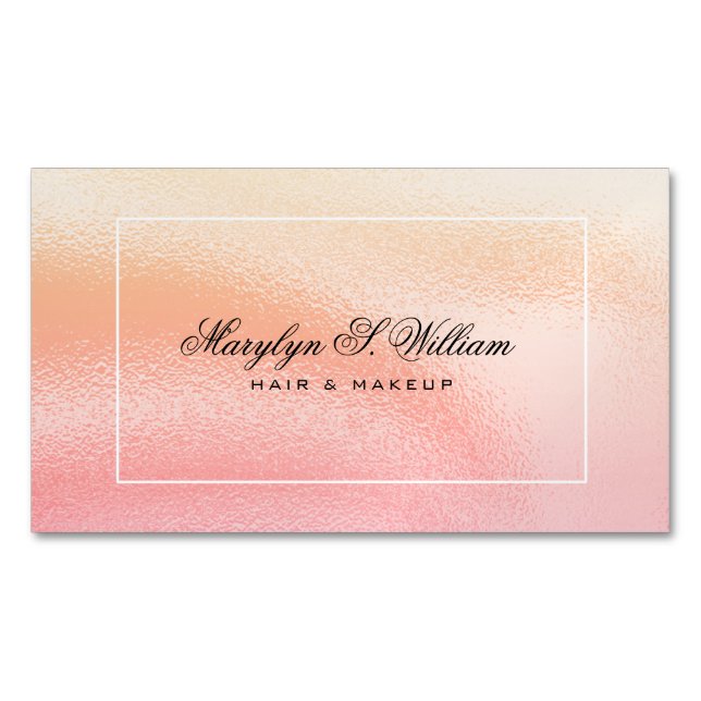 Elegant Shinny pink Hair & Makeup Salon Beautician Magnetic Business Card (Front)
