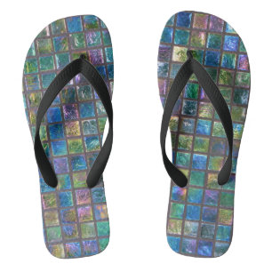 Elegant Shiny Aqua Glass Tiles Thongs