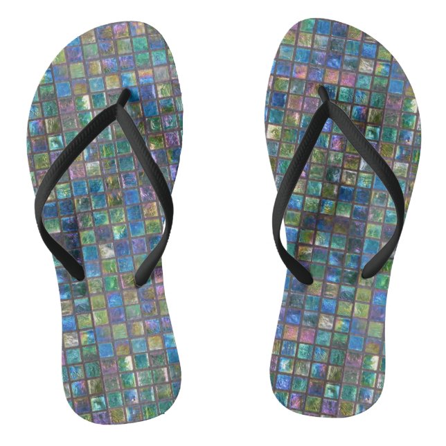 Elegant Shiny Aqua Glass Tiles Thongs (Footbed)