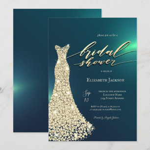 Elegant Shiny Dress Green Bridal Shower  Invitation
