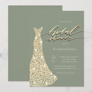 Elegant Shiny Dress Sage Green Bridal Shower  Invitation