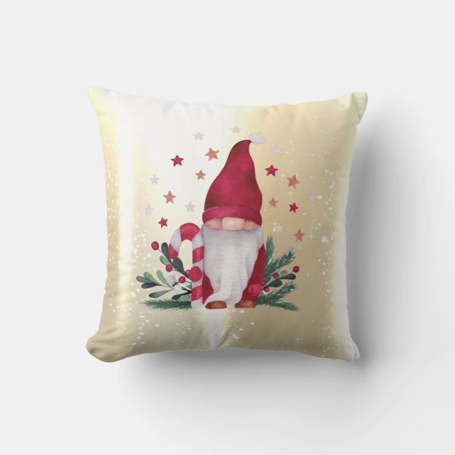 Elegant Shiny,Faux Gold Cute Gnome Cushion (Front)