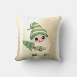 Elegant Shiny,Faux Gold Cute Gnome With Pine Tree Cushion