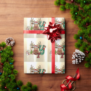 Elegant Shiny,Faux Gold,Reindeer,Snowman  Wrapping Paper
