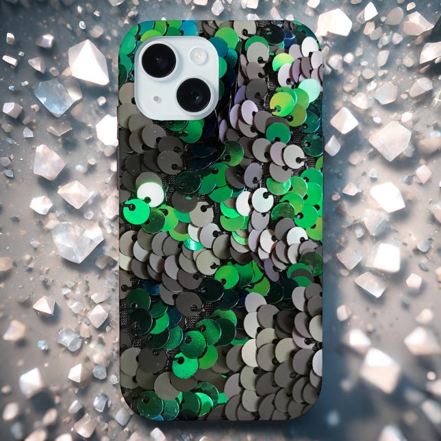 Elegant shiny glamour greens  greys disc sequins  Case-Mate iPhone case (Creator Uploaded)